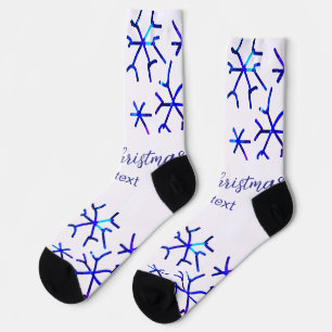 Blue metallic shiny snowflakes Christmas pattern f Socks