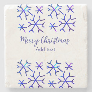 Blue metallic shiny snowflakes Christmas pattern f Stone Coaster
