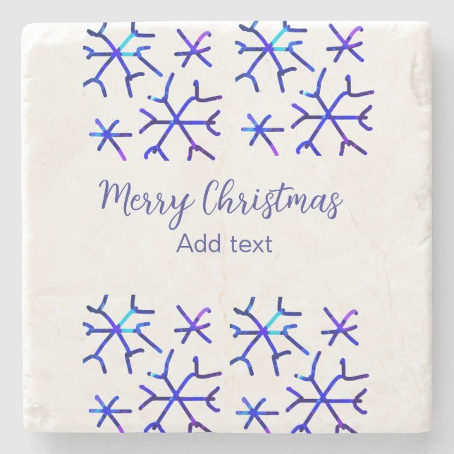 Blue metallic shiny snowflakes Christmas pattern f Stone Coaster (Front)