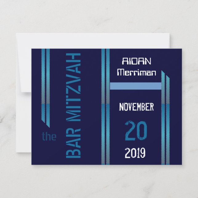 Blue metallic stripes Bar Mitzvah Invitation (Front)