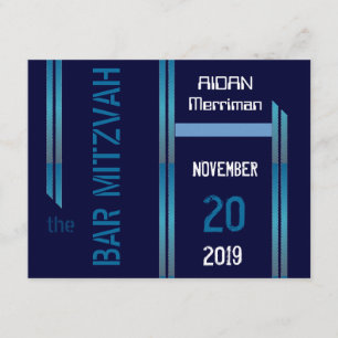 Blue metallic stripes Bar Mitzvah Invitation