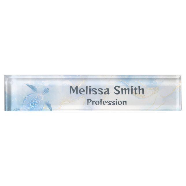 Blue Metallic Tribal Turtle Nameplate (Front)