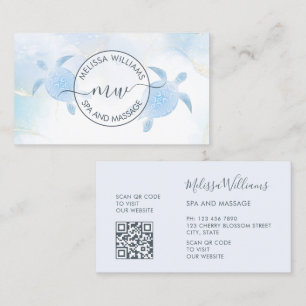 Blue Metallic Tribal Turtles Logo Business Card