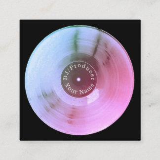 Blue metallic vinyl record disc dj production square business card