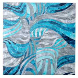 Blue Metallic Wavy Abstract Ceramic Tile