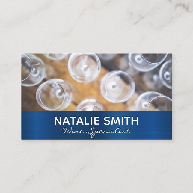 Blue Metallic Wine Glasses Top View Business Card (Front)