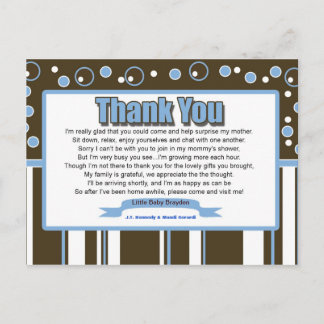 Blue Metro Baby Shower Thank You Postcard