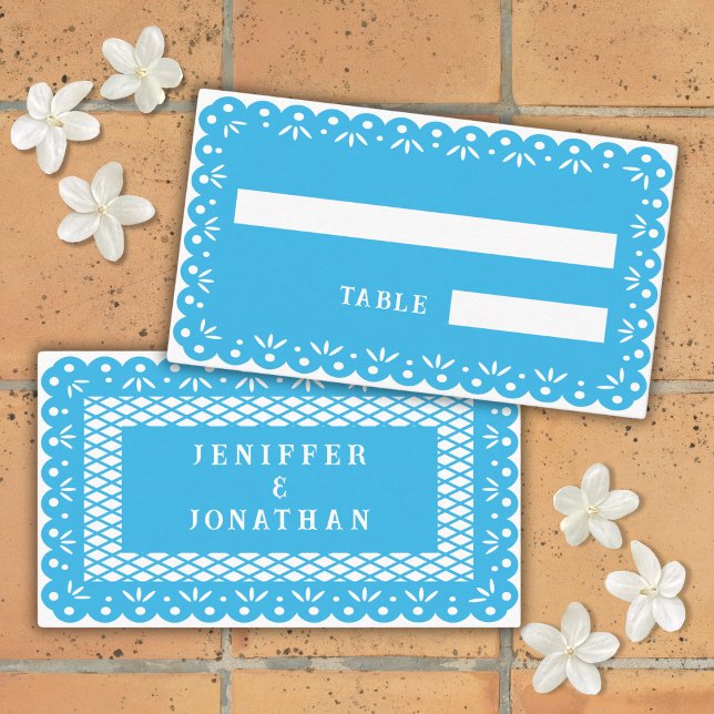 BLUE MEXICAN PAPEL PICADO place card (Creator Uploaded)