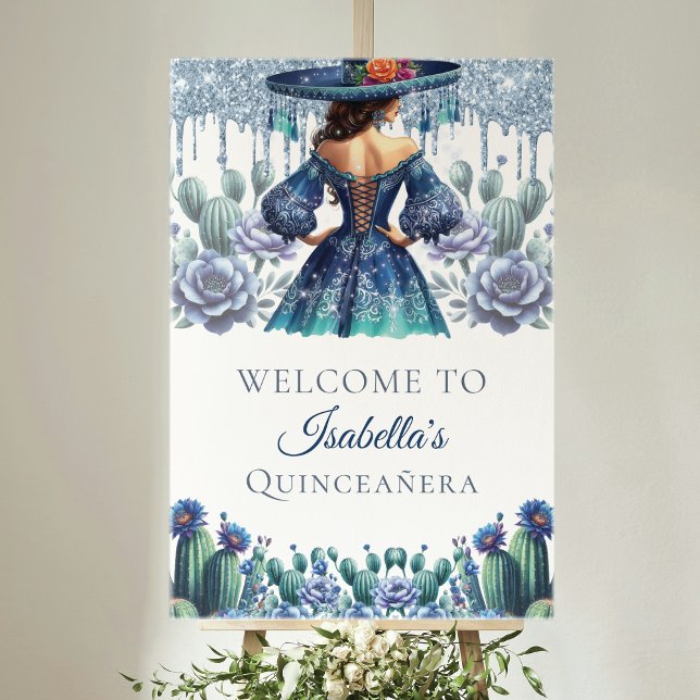 Blue Mexican Style Quinceañera Custom Welcome Poster (Creator Uploaded)