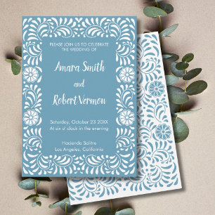 Blue Mexican Talavera wedding invitation