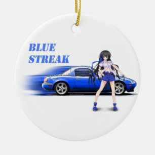 Blue Miata - with anime girl Ceramic Tree Decoration