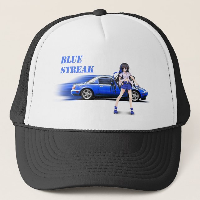 Blue Miata - with anime girl Trucker Hat (Front)