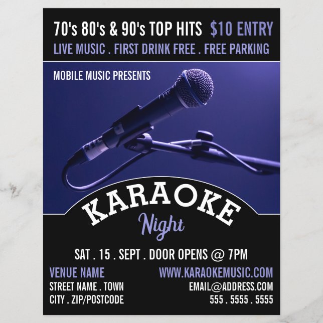 Blue Microphone, Karaoke Event Advertising Flyer (Front)