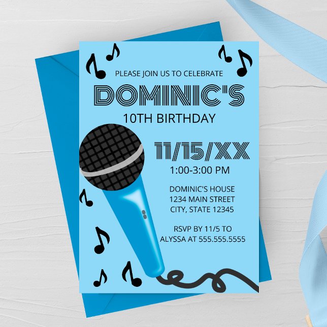 Blue Microphone Kids Birthday Invitation (Creator Uploaded)