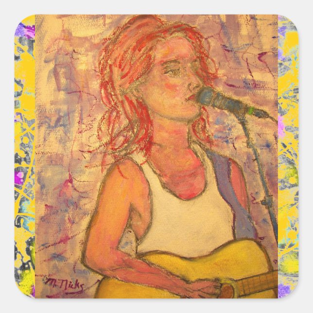 blue microphone songstress drip up close square sticker (Front)