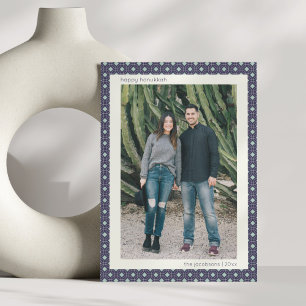 Blue Mid Century Geometric Hanukkah Large Photos Holiday Card