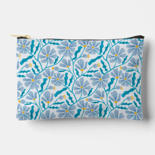 Blue Mid-Century Modern Floral Pattern Accessory Pouch