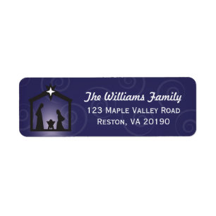 Blue Midnight Christmas Nativity Address Labels