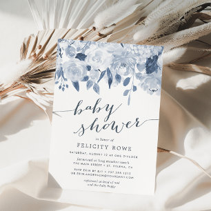 Blue Midsummer Floral   Baby Shower Invitation