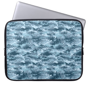 Blue military pixelated camouflage pattern laptop sleeve