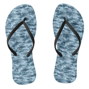 Blue military pixelated camouflage pattern thongs
