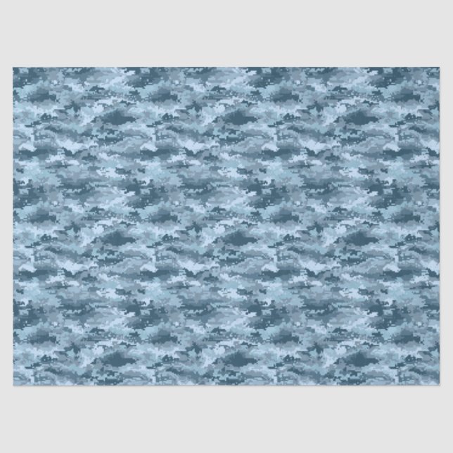 Blue military pixelated camouflage pattern tissue paper (Front)
