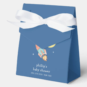 Blue Minimal Boy Over The Moon Rocket Baby Shower Favour Box