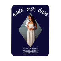 Blue Minimal Diamond Photo Wedding Save the Date