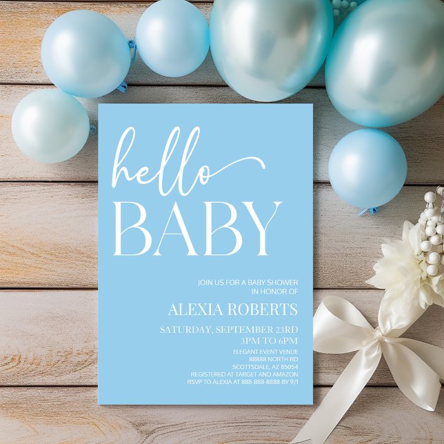 Blue Minimal Hello Baby Baby Shower Invitation (Creator Uploaded)