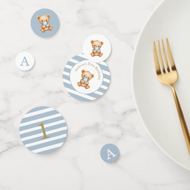 Blue Minimal Stripes Teddy Bear Birthday  Confetti (Group)