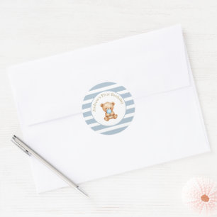 Blue Minimal Stripes Teddy Bear Birthday Sticker