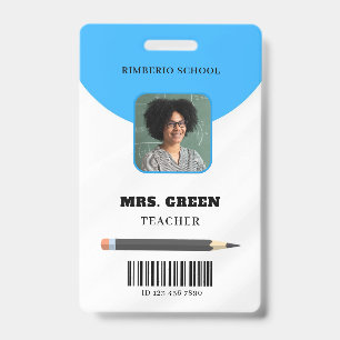 Blue Minimal Teacher ID Card Badge