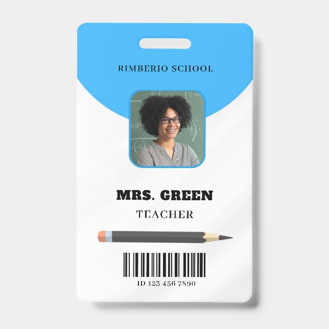 Blue Minimal Teacher ID Card Badge (Front)