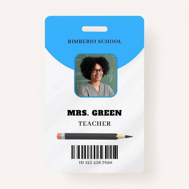 Blue Minimal Teacher ID Card ID Badge (Front)