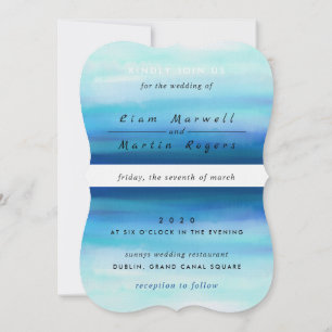 Blue Minimal Watercolor Waves Invitation