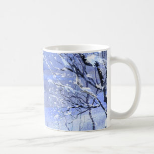 Blue Minimal Winter Forest Watercolor Illustration Coffee Mug