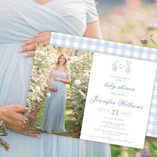 Blue minimalist baby boy shower photo invitation