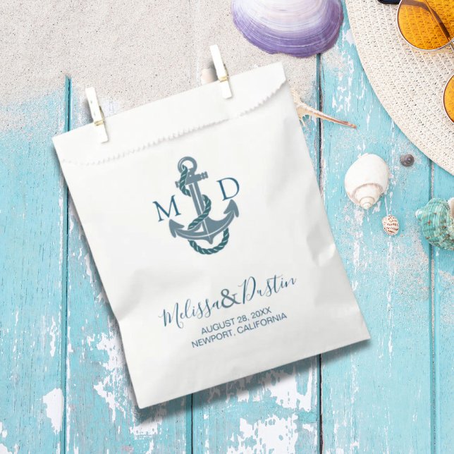 Blue Minimalist Beach Anchor Nautical Wedding  Favour Bag (Blue Minimalist Beach Anchor Nautical Wedding Favor Bag)