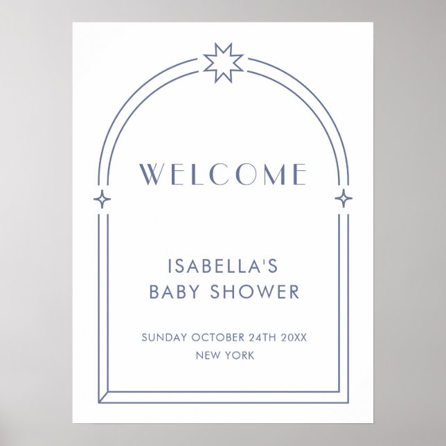 Blue Minimalist Boho Arch Baby Shower Welcome  Poster (Front)