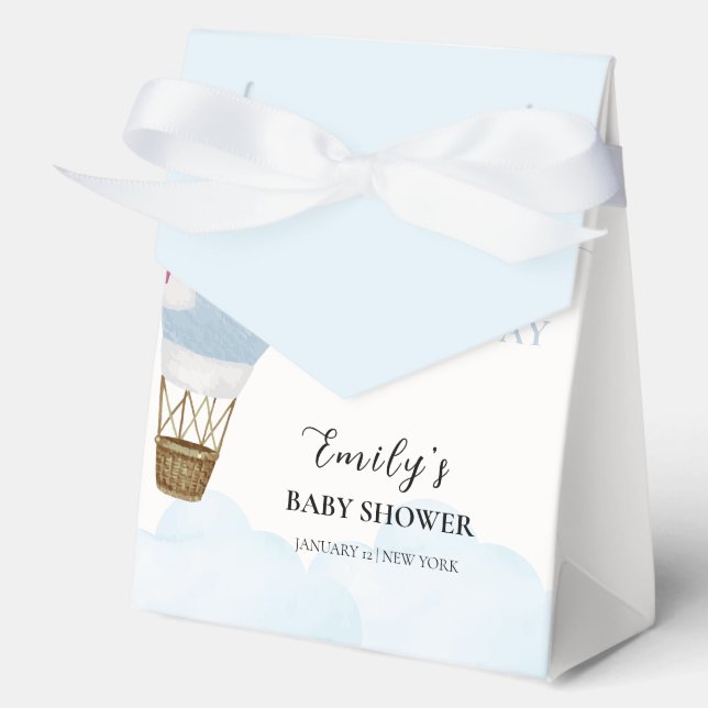 Blue Minimalist Boho Hot Air Balloon Baby Shower  Favour Box (Front)
