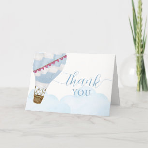 Blue Minimalist Boho Hot Air Balloon Baby Shower  Thank You Card