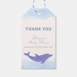Blue Minimalist Boho Ocean Dolphin Baby Shower Gift Tags