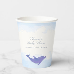 Blue Minimalist Boho Ocean Dolphin Baby Shower Paper Cups