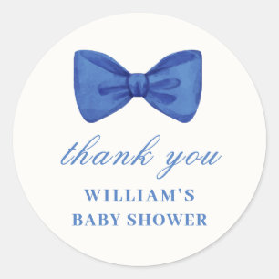 Blue Minimalist Bow Boy Baby Shower Thank You Classic Round Sticker
