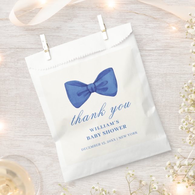 Blue Minimalist Bow Boy Baby Shower Thank You Favour Bag (Clipped)