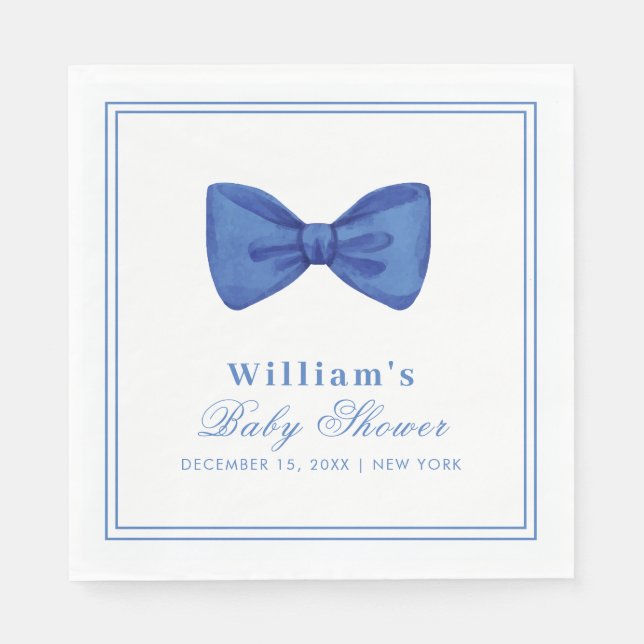 Blue Minimalist Bow Frame Baby Shower  Napkin (Front)