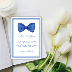 Blue Minimalist Bow Frame Baby Shower  Thank You Card