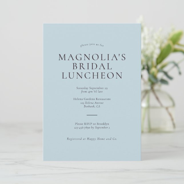 Blue Minimalist Bridal Luncheon Invitation (Standing Front)