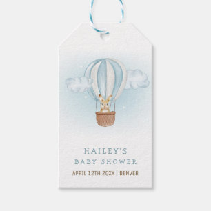 Blue Minimalist Bunny Hot Air Balloon Baby Shower  Gift Tags