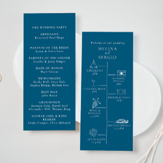 Blue Minimalist Calligraphy Timeline Wedding Program
